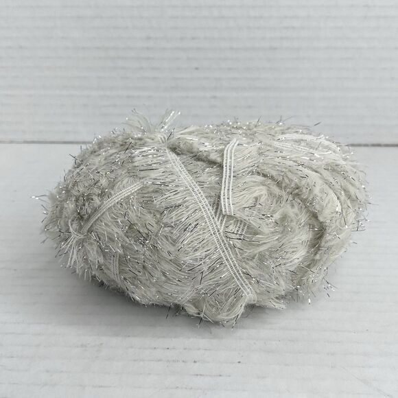 Bertagna Filati Cometa Wool Blend Eyelash Yarn 50gr White Fuzzy Silver Metallic - Picture 2 of 4